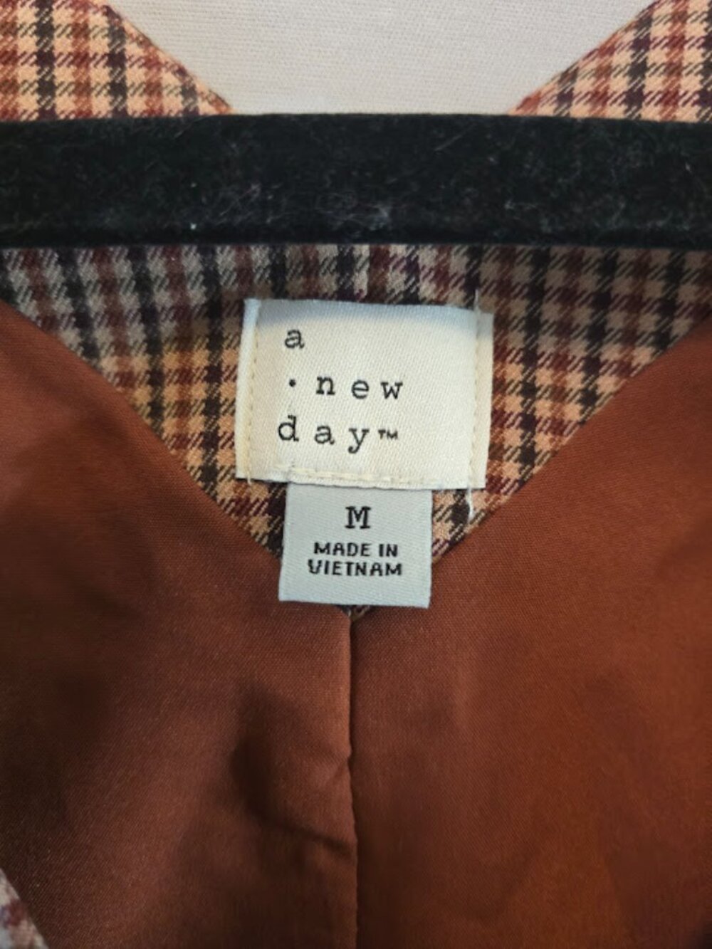 HOUNDSTOOTH WAISTCOAT VEST SIZE MEDIUM LIKE NEW RUST BROWN A NEW DAY - Picture 2 of 9